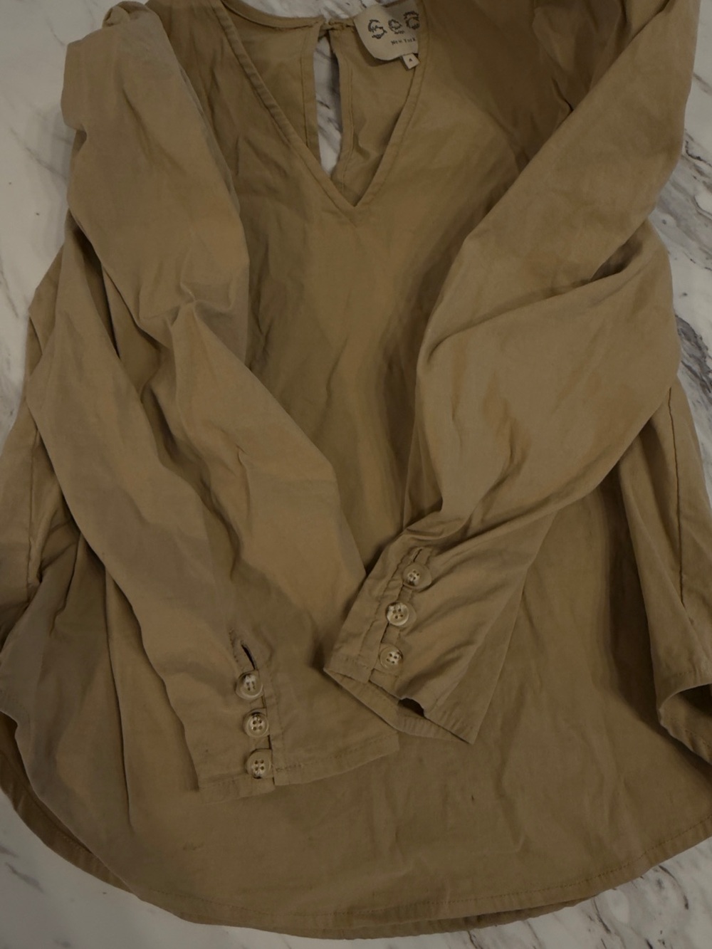 Sea New York Tan Long-Sleeve Button Cuff Casual Shirt